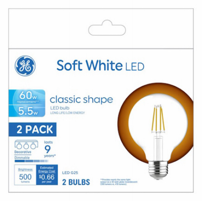 GE 2PK 5.5W CL G25 Bulb