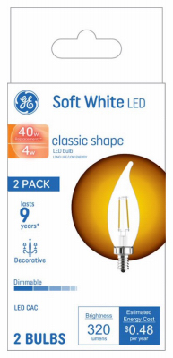 GE 2PK 4W CLR CAC Bulb