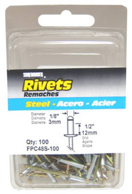 100PK 1/8"D STL Rivet