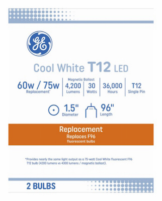 GE 2PK 30W 96" T12 Bulb