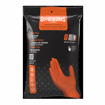 6PK ORG Nitrile Glove