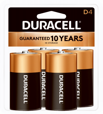 Duracell Alkaline Batteries, D, 4/Pack