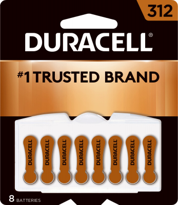 Duracell Hearing Aid Battery, Size 312, 8/Pack