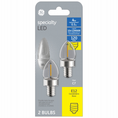 GE 2PK .5W CLR C7 Bulb