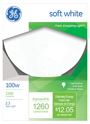 GE100W5" WHT Globe Bulb