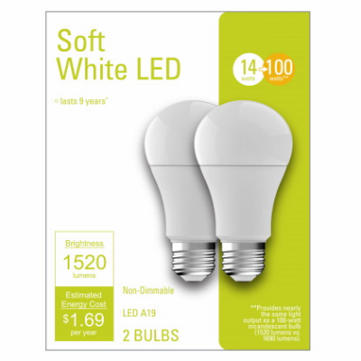 GE 2PK 14W SW A19 Bulb