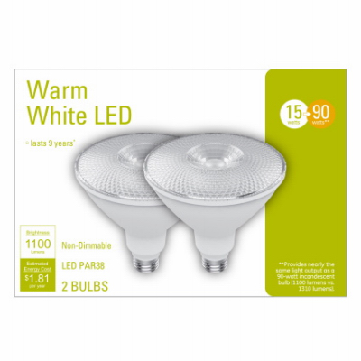 2PK 15W WHT Par38 Bulb