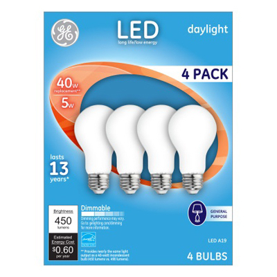 GE 4PK 5W Day A19 Bulb