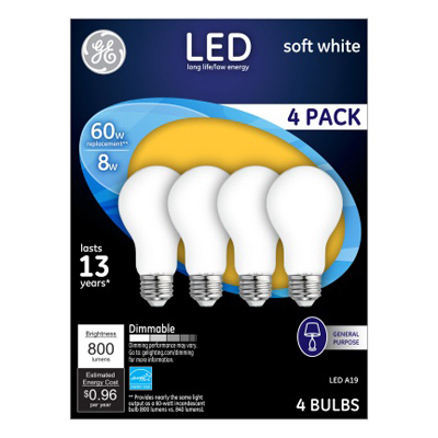 GE 4PK 8W SW A19 Bulb