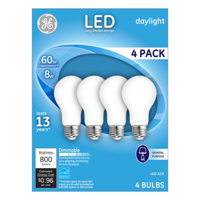 GE 4PK 8W Day A19 Bulb