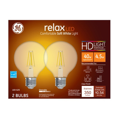 GE 2PK 4.5W SW G25 Bulb