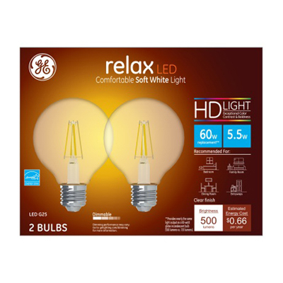 GE 2PK 5.5W SW G25 Bulb