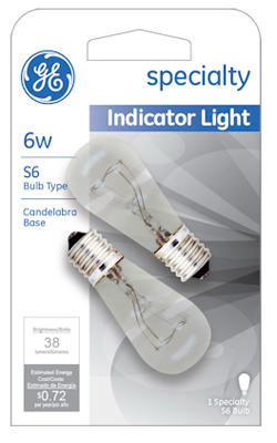 GE 2PK 6W CLR Bulb