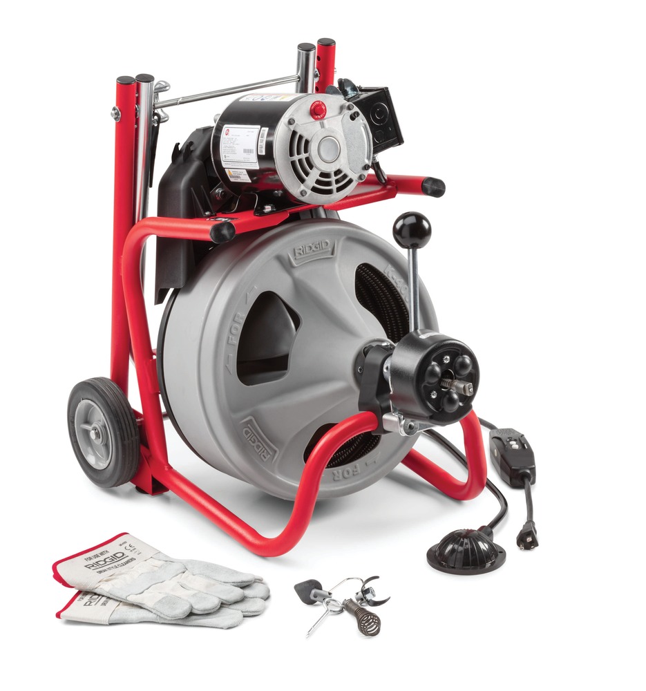 K-400 Drum Machine, 115V, 50' x 3/8" Cable, Integrated Cart, Heavy-Duty Wheels, Tool Set Included