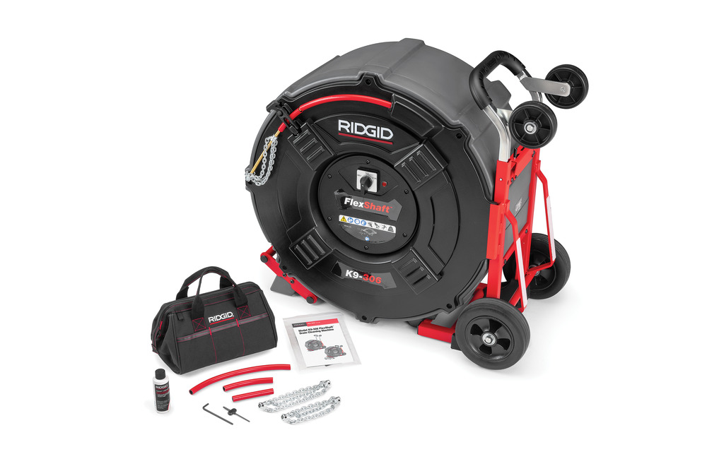 K9-306 Drain Cleaning Machine - 125ft Cable, 3/8in Diameter, 2,000 RPM, Wheeled, Lifetime Warranty