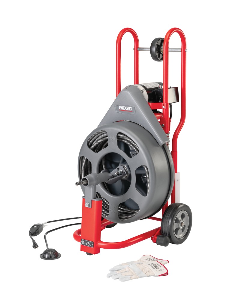 K-750R Drain Cleaner with Cage, 115V, 1/2HP, 100' x 5/8" Cables, Tool Box & Gloves Included