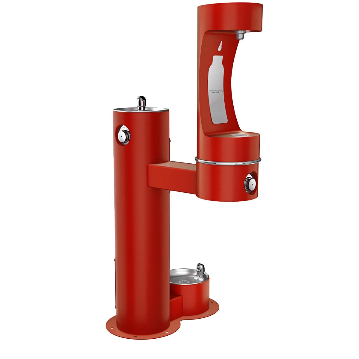 Halsey Taylor Endura II Outdoor HydroBoost Lower Bottle Filling Station Bi-Level with Pet Station Non-Filtered Non-Refrigerated Red