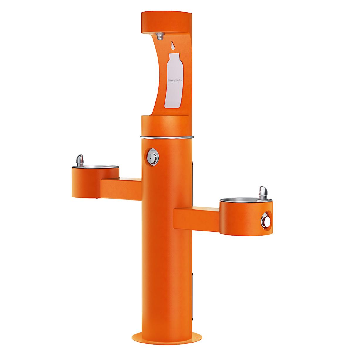 Halsey Taylor Endura II Outdoor Hydro Boost Upper Bottle Filling Station Tri-Level Pedestal Non-Filtered Non-Refrigerated Orange