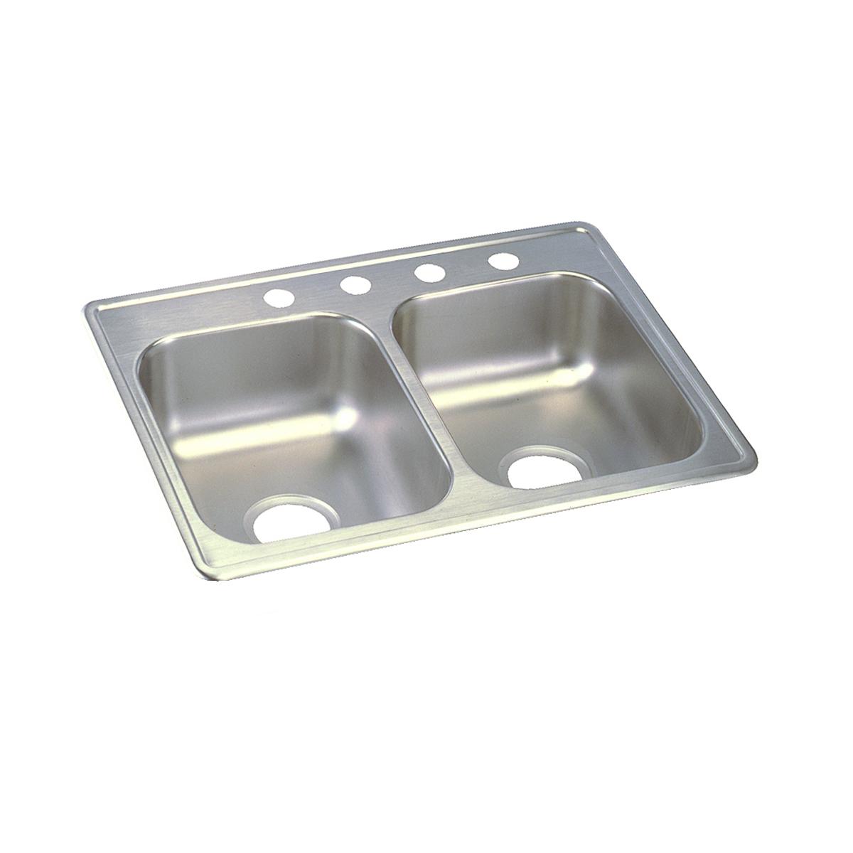Dayton Stainless Steel 25" x 19" x 6-5/16", 4-Hole Equal Double Bowl Drop-in Sink