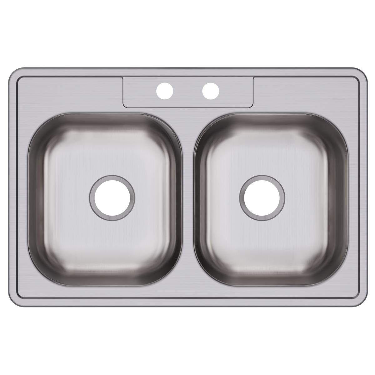 Dayton Stainless Steel 33" x 22" x 7-1/16", 2-Hole Equal Double Bowl Drop-in Sink