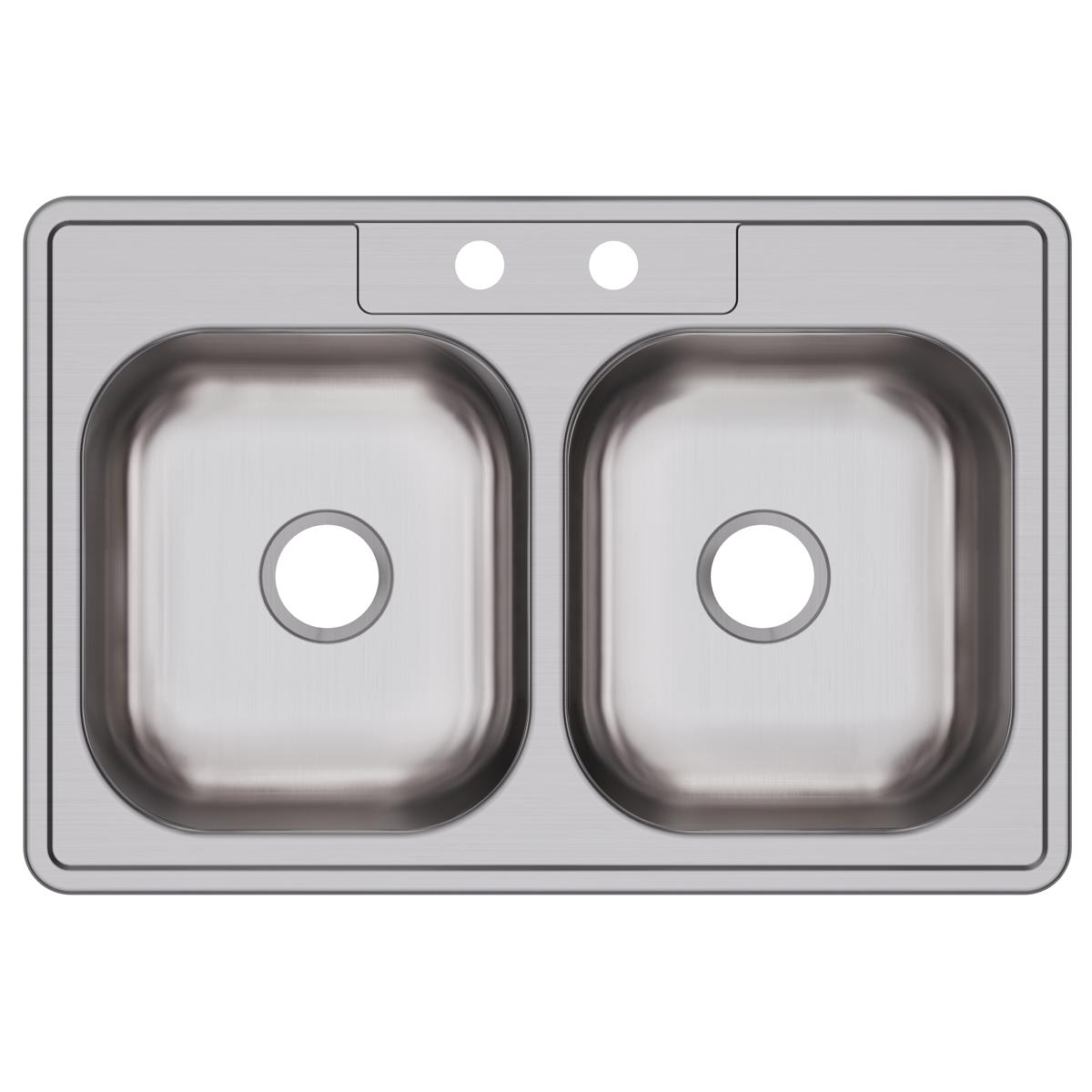 Dayton Stainless Steel 33" x 22" x 7-1/16", 2-Hole Equal Double Bowl Drop-in Sink (10 Pack)