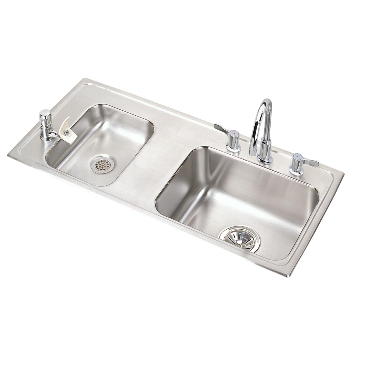 Lustertone Classic Stainless Steel Double Bowl Drop-in Classroom ADA Sink Kit, 37-1/4" x 17" x 5"