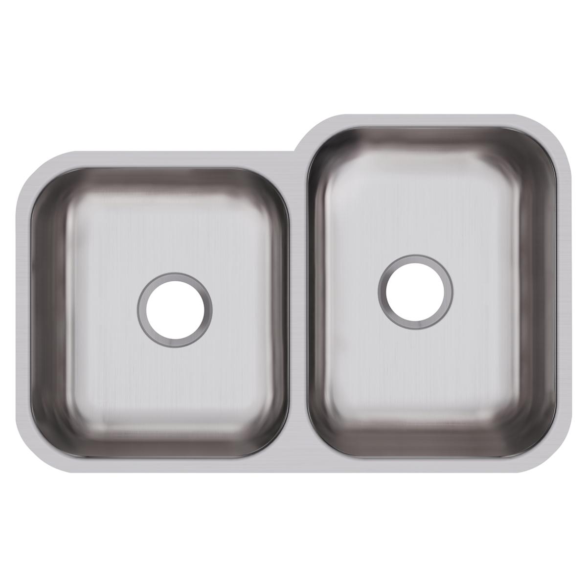 Stainless Steel 31-3/4" x 20-1/2" x 10" 40/60 Double Bowl Undermount Sink, Straight Sidewalls