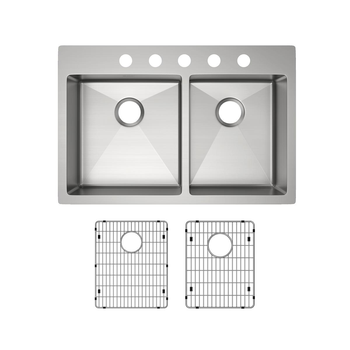 Elkay Crosstown 18 Gauge Stainless Steel 33" x 22" x 9", 5-Hole 60/40 Double Bowl Dual Mount Sink Kit
