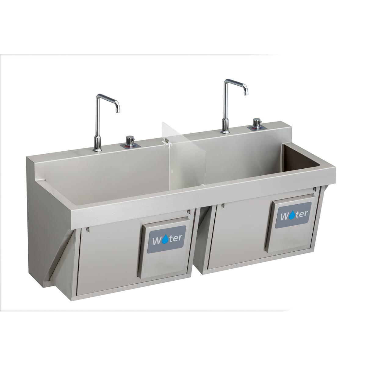 Stainless Steel 60" x 23" x 26", Wall Hung Double Station Surgeon Scrub Sink Kit