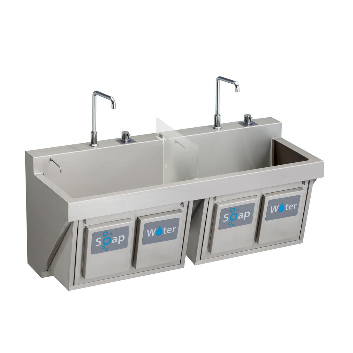 Stainless Steel 60" x 23" x 26" Wall Hung Double Station Surgeon Scrub Sink Kit