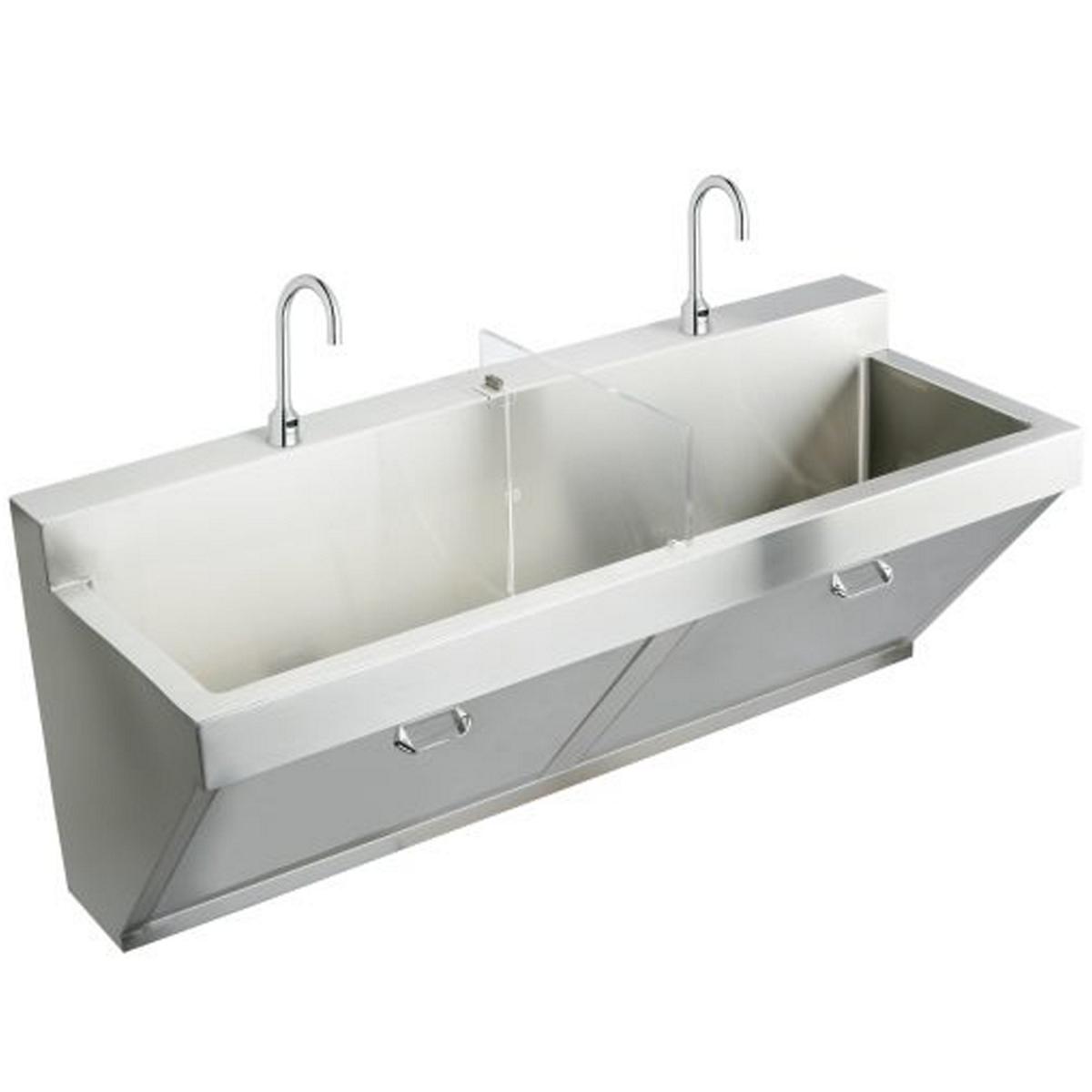 Stainless Steel 60" x 23" x 26", Wall Hung Double Station Surgeon Scrub Sink Kit