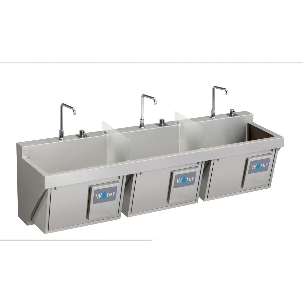 Stainless Steel 90" x 23" x 26", Wall Hung Triple Station Surgeon Scrub Sink Kit