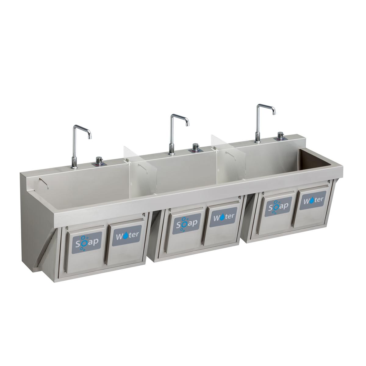 Stainless Steel 90" x 23" x 26", Wall Hung Triple Station Surgeon Scrub Sink Kit