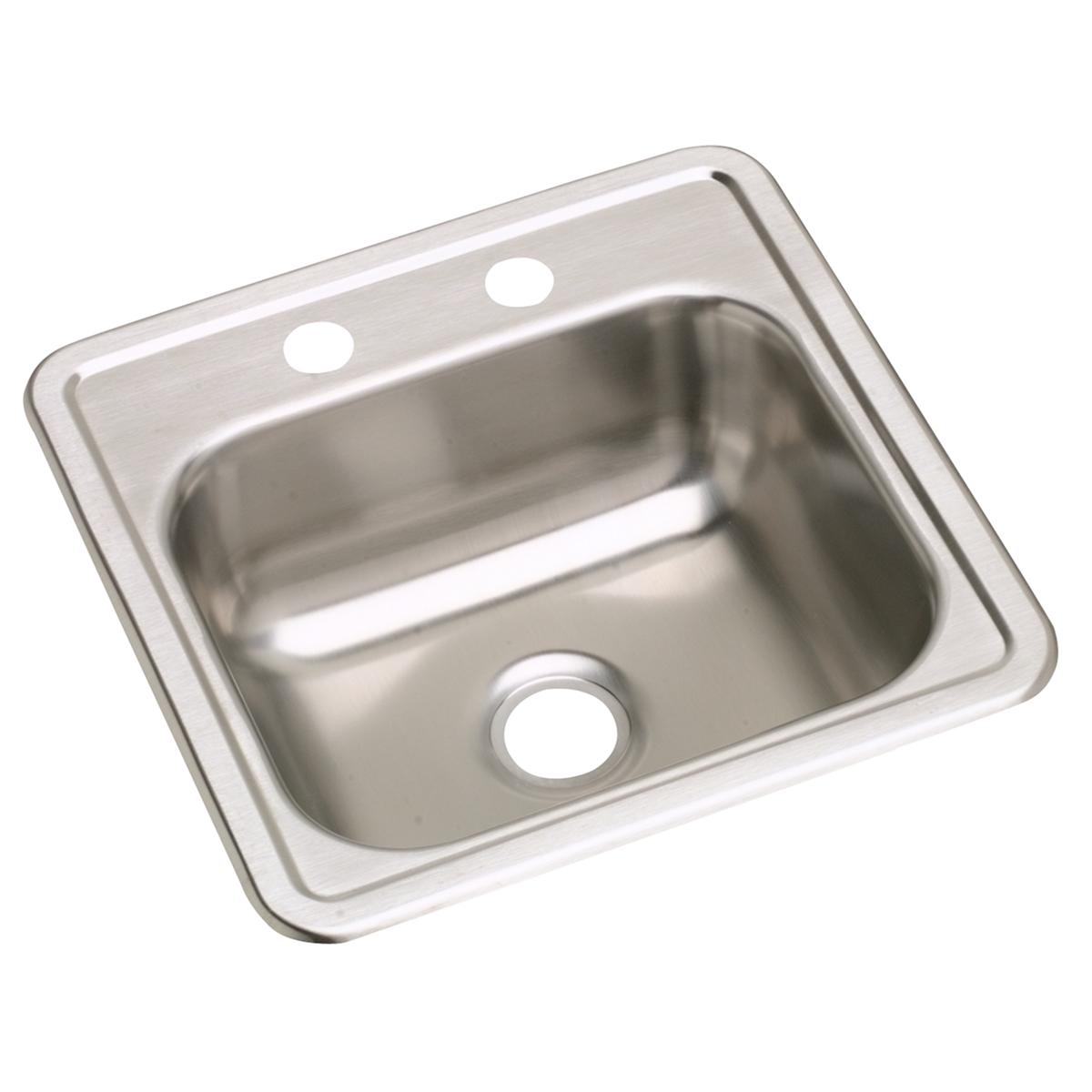 Stainless Steel 15" x 15" x 5-3/16", 2-Hole Single Bowl Drop-in Bar Sink with 2" Drain Opening (50 Pack)