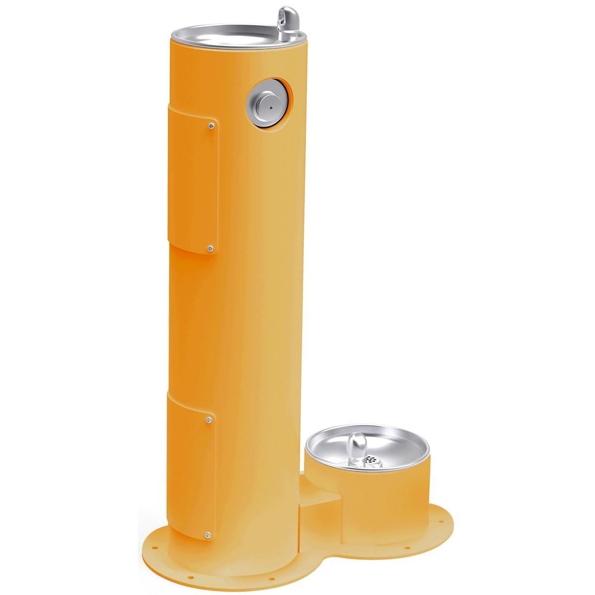 Elkay Yellow Outdoor Fountain Pedestal with Pet Station, Non-Filtered, Non-Refrigerated, Freeze Resistant