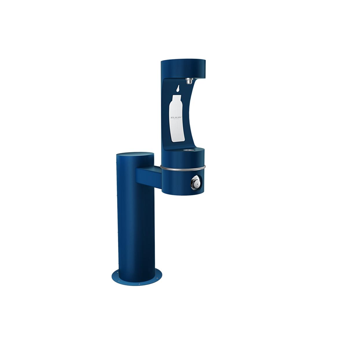 Elkay Outdoor ezH2O Bottle Filling Station - Single Pedestal, Non-Filtered, Non-Refrigerated, Freeze Resistant - Blue