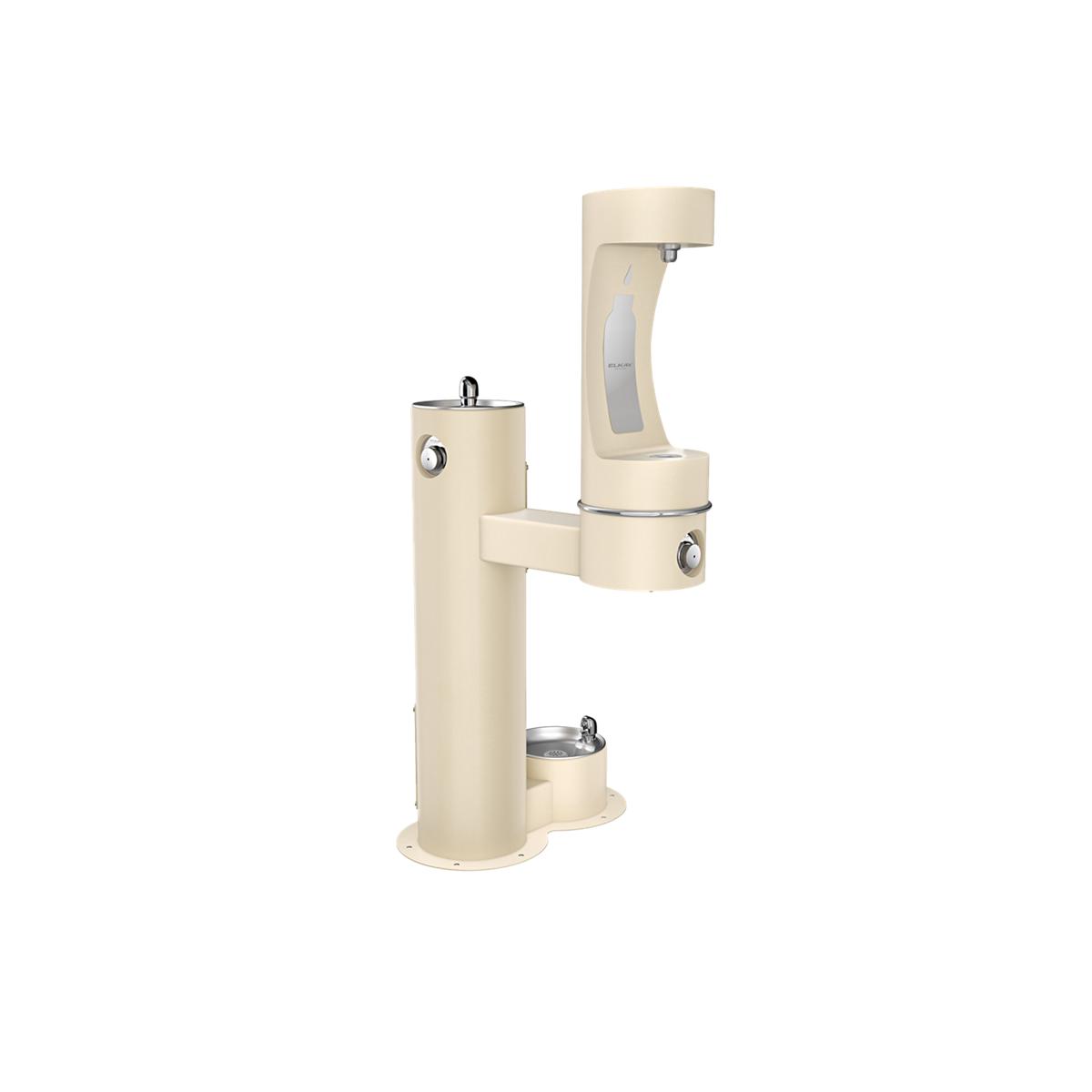 Elkay Outdoor ezH2O Lower Bottle Filling Station, Bi-Level Pedestal with Pet Station, Non-Filter, Non-Refrigerated, Freeze Resistant, Beige