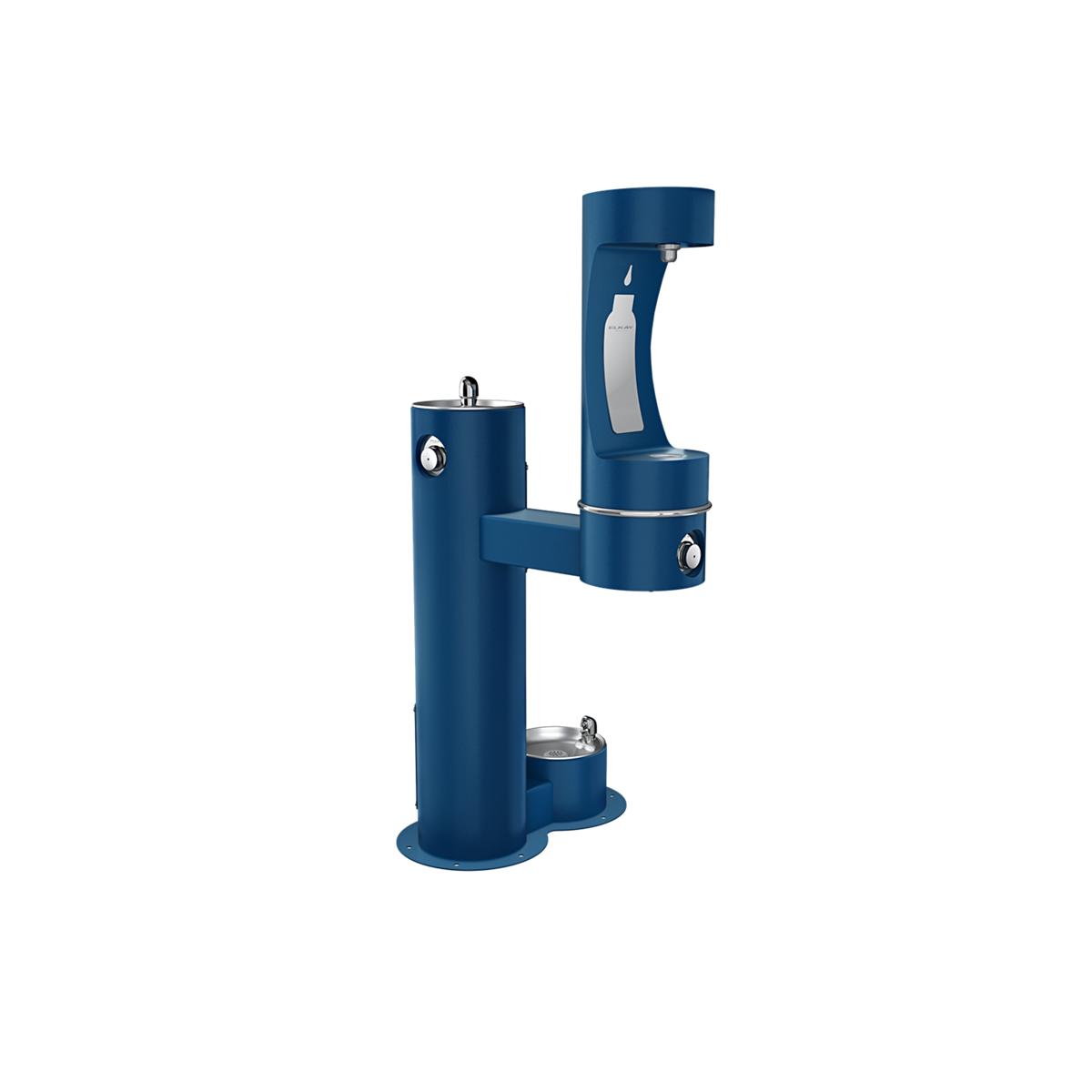 Elkay Outdoor ezH2O Bi-Level Bottle Filling Station with Pet Station - Non-Filtered, Freeze Resistant, Blue