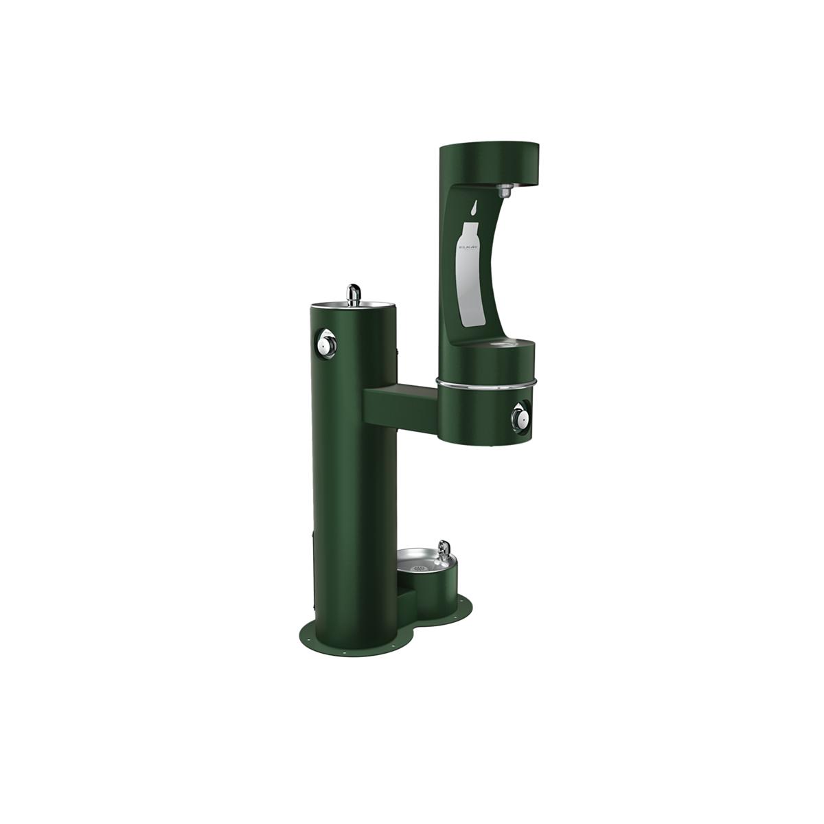 Elkay Outdoor ezH2O Lower Bottle Filling Station, Bi-Level Pedestal with Pet Station, Non-Filter, Non-Refrigerated, Freeze Resistant, Evergreen