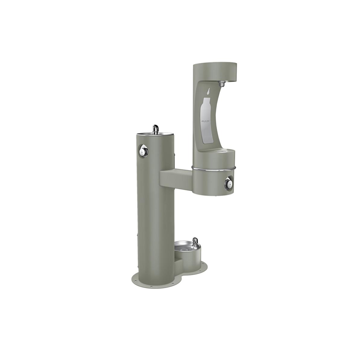 Elkay Outdoor ezH2O Lower Bottle Filling Station Bi-Level Pedestal with Pet Station - Non-Filtered, Freeze Resistant, Gray