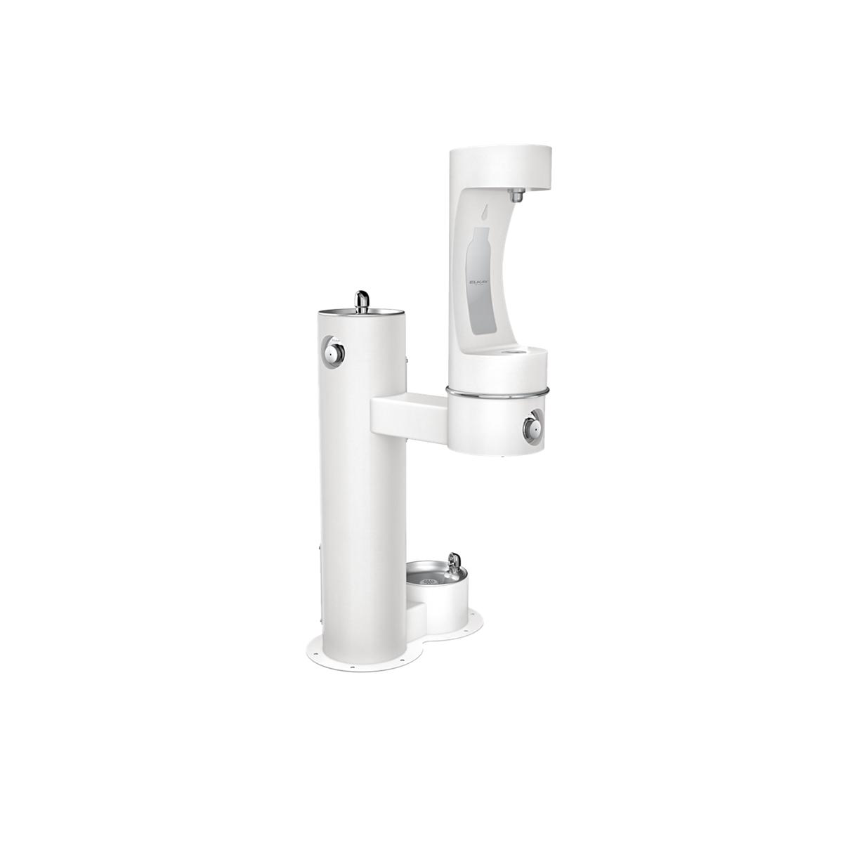 Elkay Outdoor ezH2O Lower Bottle Filling Station, Bi-Level Pedestal with Pet Station, Non-Filter, Non-Refrigerated, Freeze Resistant, White