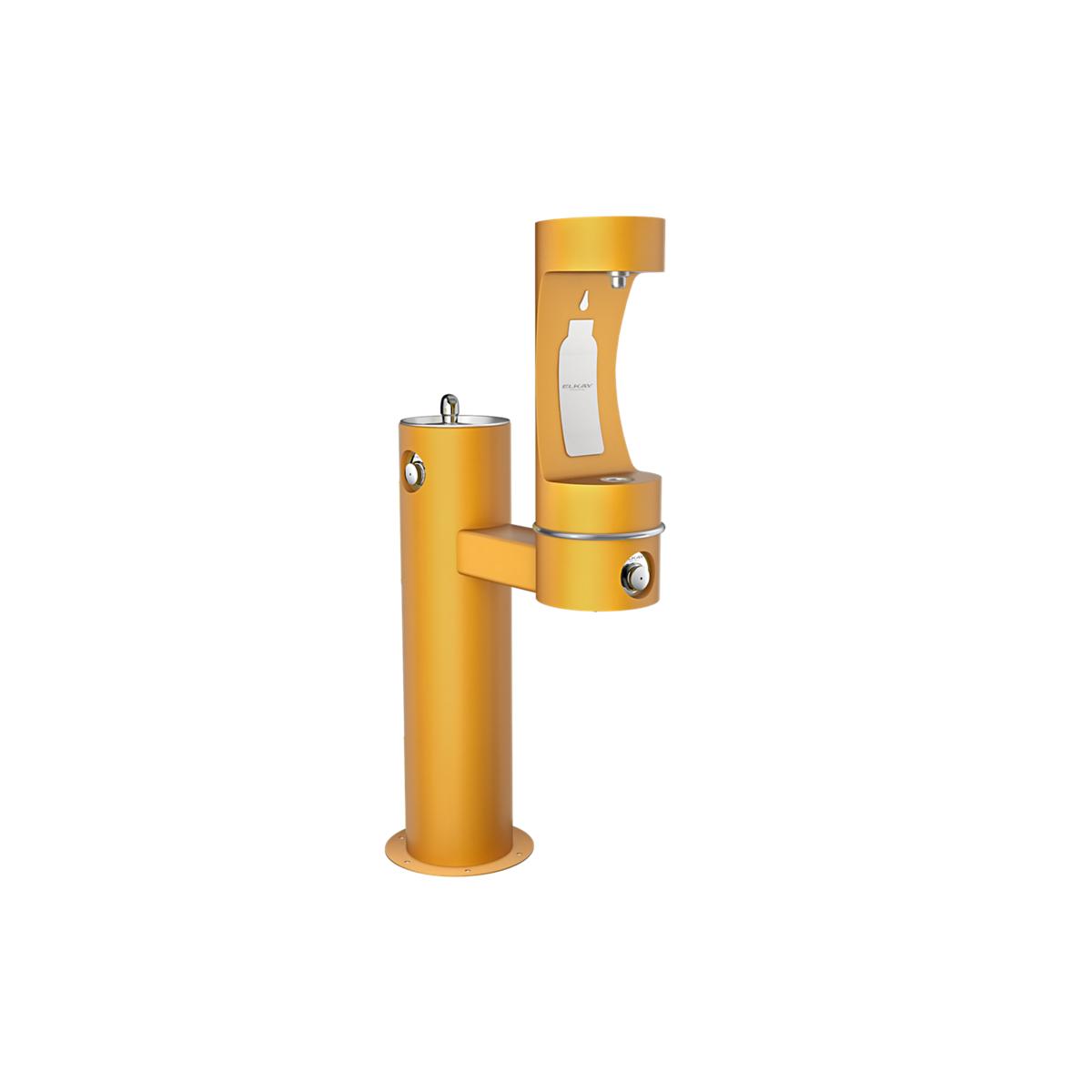 Elkay Outdoor ezH2O Lower Bottle Filling Station Bi-Level Pedestal, Non-Filtered, Non-Refrigerated, Freeze Resistant, Yellow