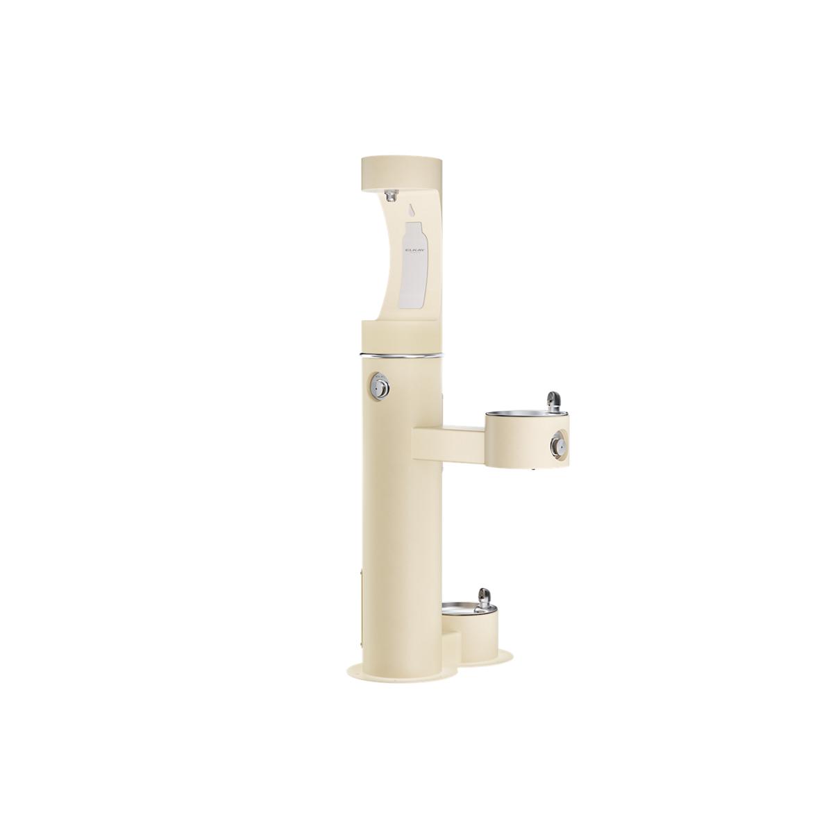 Elkay Outdoor ezH2O Upper Bottle Filling Station, Bi-Level Pedestal with Pet Station, Non-Filter, Non-Refrigerated, Freeze Resistant, Beige