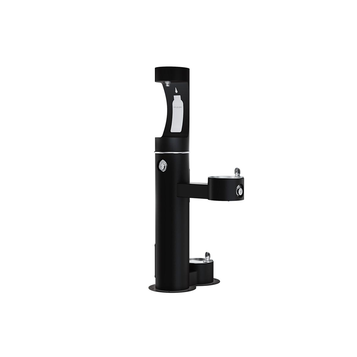 Elkay Outdoor ezH2O Upper Bottle Filling Station, Bi-Level Pedestal with Pet Station, Freeze Resistant, Black