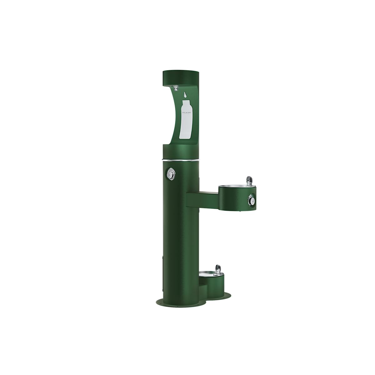 Elkay Outdoor ezH2O Bottle Filling Station with Pet Station, Bi-Level, Freeze Resistant, Evergreen