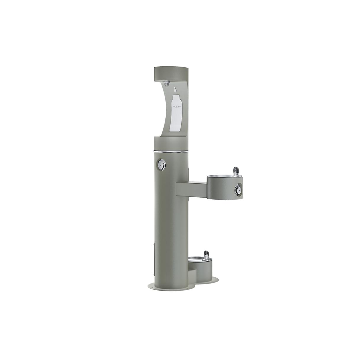Elkay Outdoor ezH2O Upper Bottle Filling Station Bi-Level Pedestal with Pet Station Non-Filtered Freeze Resistant Gray