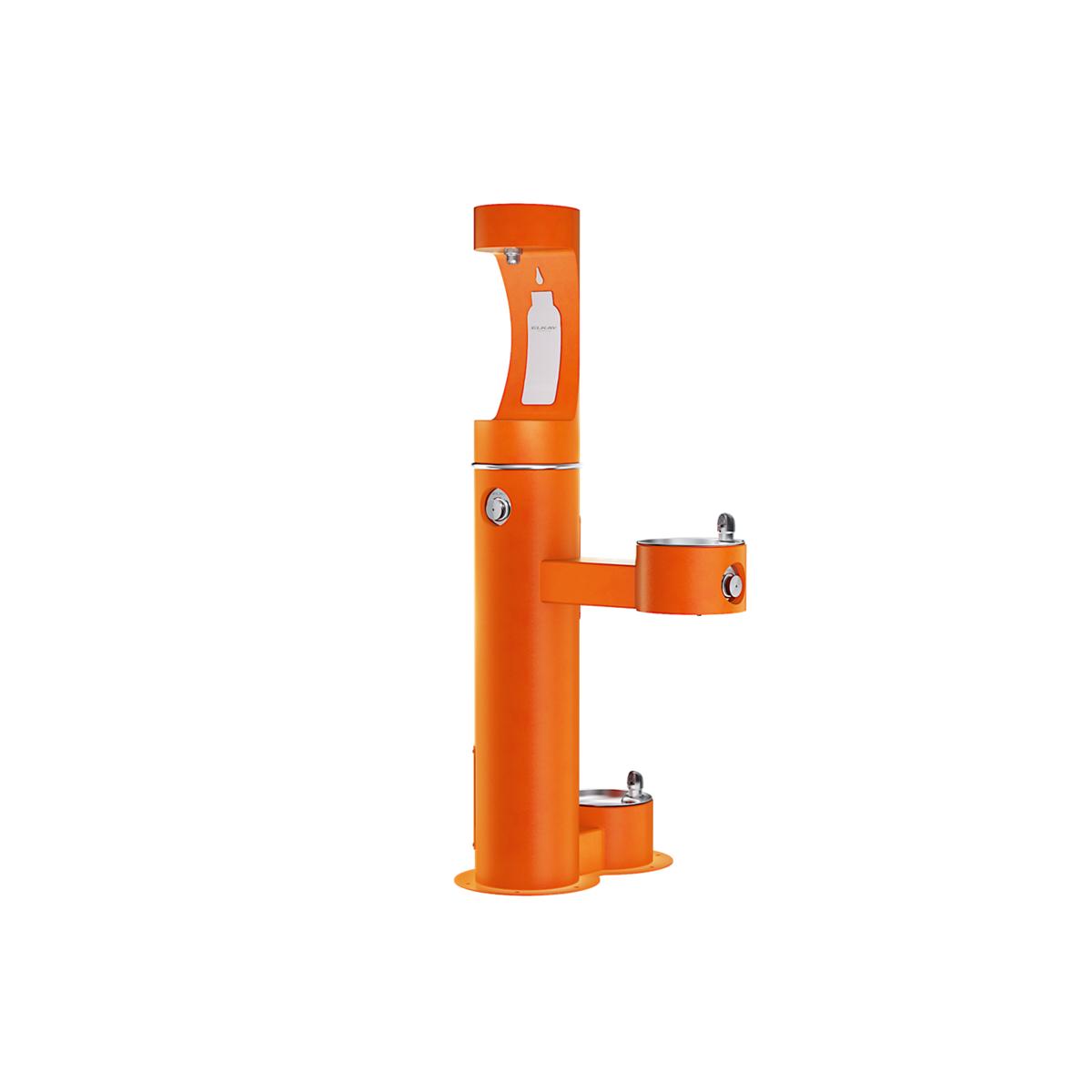Elkay Outdoor ezH2O Upper Bottle Filling Station, Bi-Level Pedestal with Pet Station, Non-Filter, Non-Refrigerated, Freeze Resistant, Orange