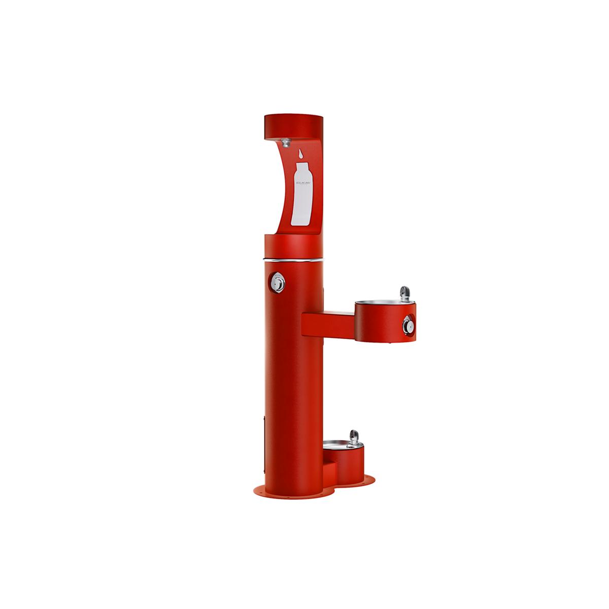 Elkay Outdoor ezH2O Bi-Level Bottle Filling Station with Pet Station - Freeze Resistant, Red