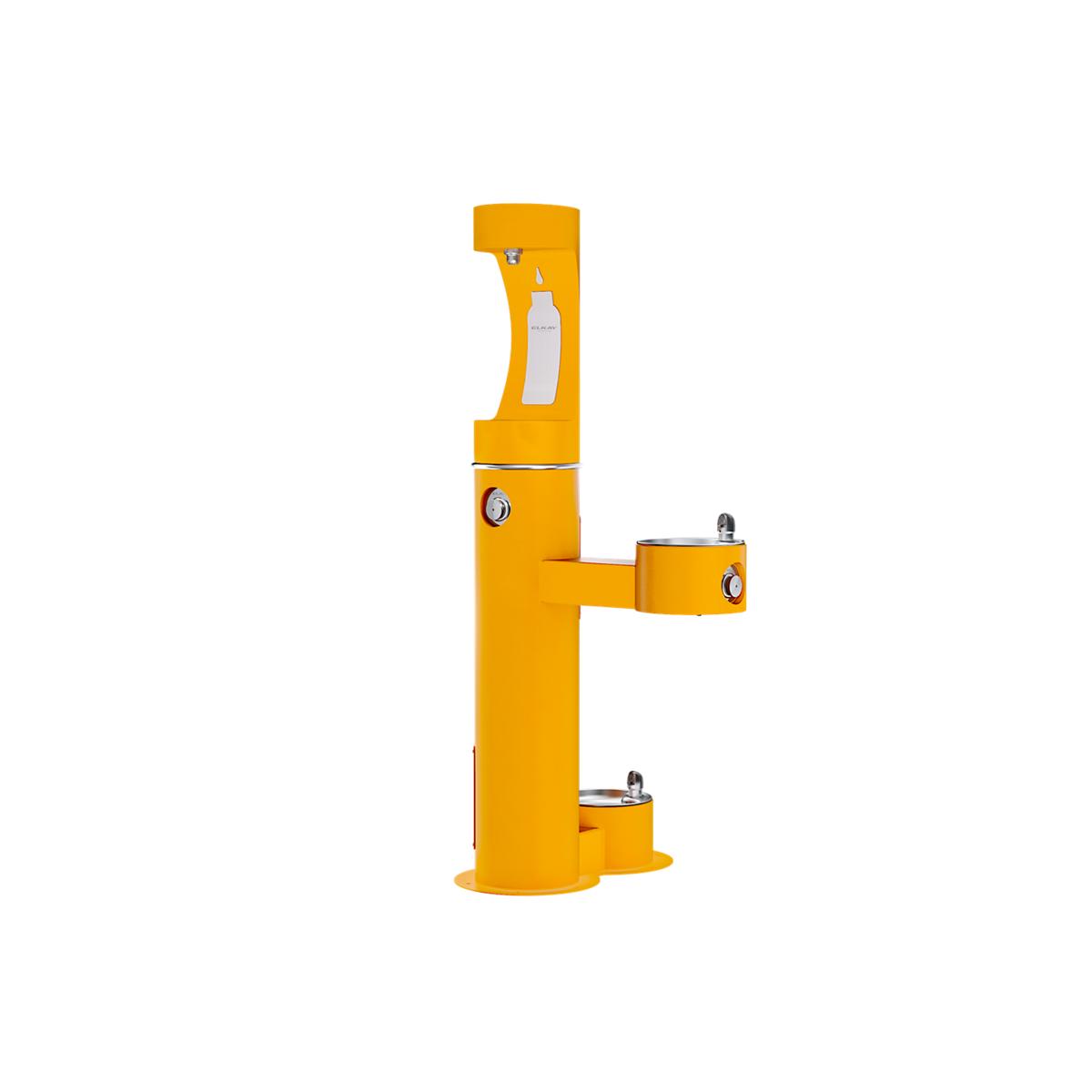 Elkay Outdoor ezH2O Upper Bottle Filling Station, Bi-Level Pedestal with Pet Station, Non-Filter, Non-Refrigerated, Freeze Resistant, Yellow