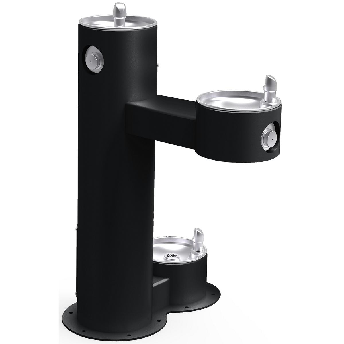 Elkay Outdoor Fountain Bi-Level Pedestal with Pet Station, Non-Filtered, Non-Refrigerated, Freeze Resistant, Black